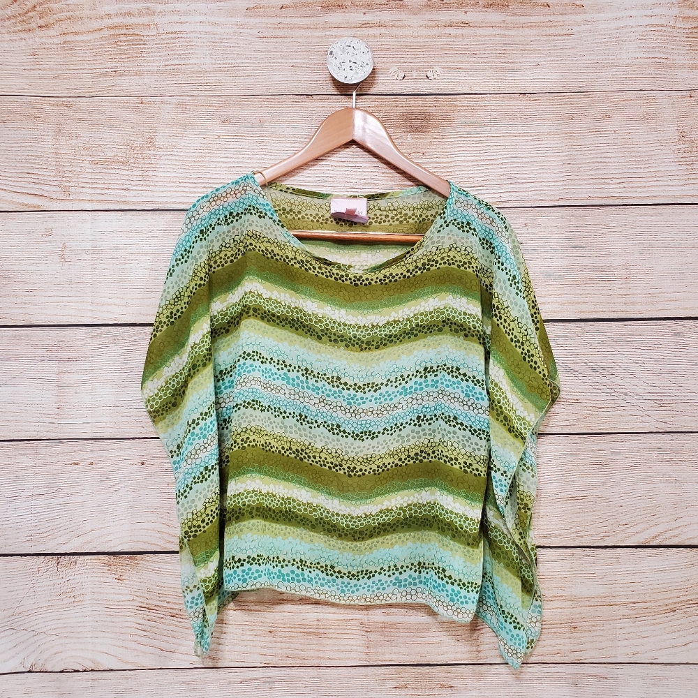 Romeo & Juliet Couture Green Striped Crochet Tunic Top